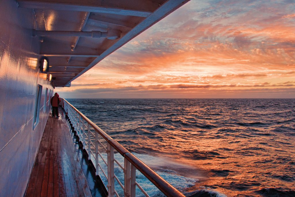 Sunrise on Antarctica cruise deck