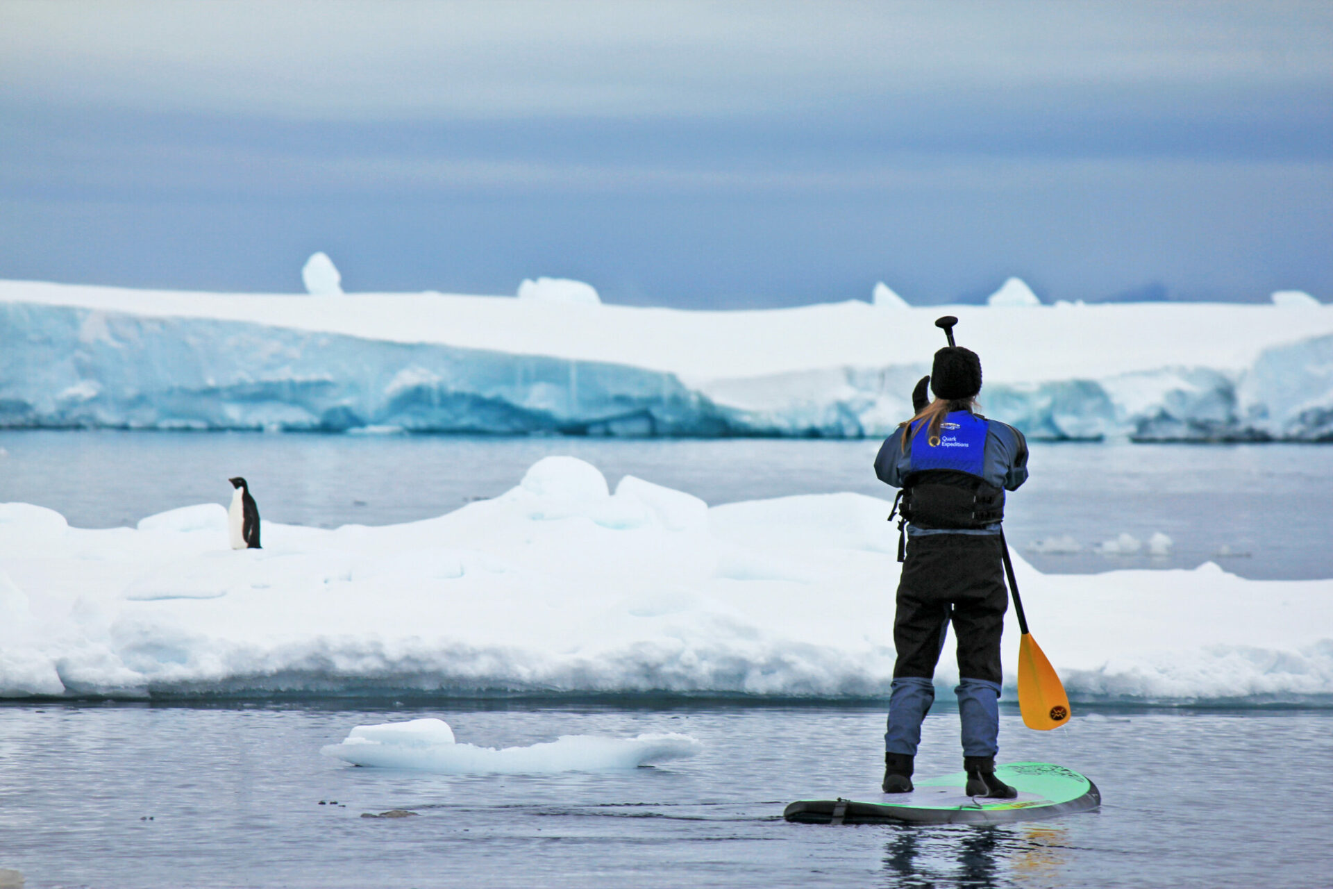 enjoy the adventure activity of stand-up paddleboarding in antarctica with polar holidays